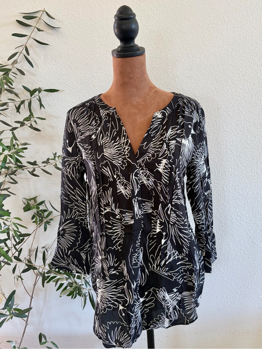 Maeve Black and Ivory Floral Sketch Top